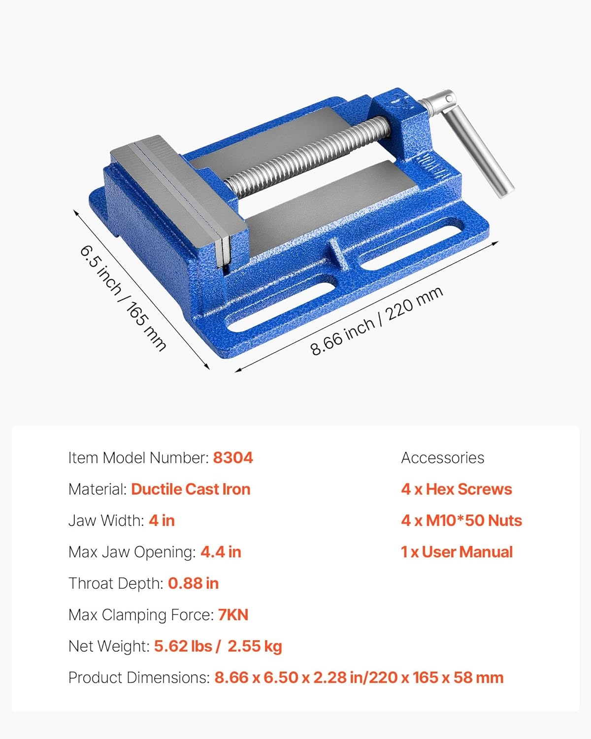 VEVOR Drill Press Vise, 4 Inch Jaw Width, Portable Bench Vise, Slotted Base for Easy Installation, Durable Cast Iron Construction, Workbench Vice, for Woodworking, Metalworking, Drilling, and Cutting