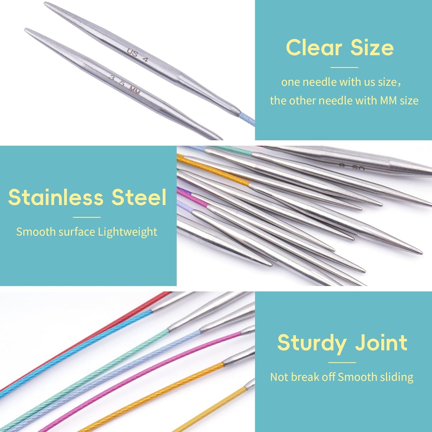 Hobekoee 9 Inch Short Circular Knitting Needles Set（Size US 0-8）