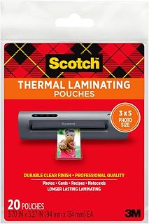 Scotch Thermal Laminating Pouches Premium Quality, 5 Mil Thick for Extra Protection, 20 Pack Photo Size Laminating Sheets, Our Most Durable Lamination Pouch, 3.7 x 5.2 inches, Clear (TP5902-20)