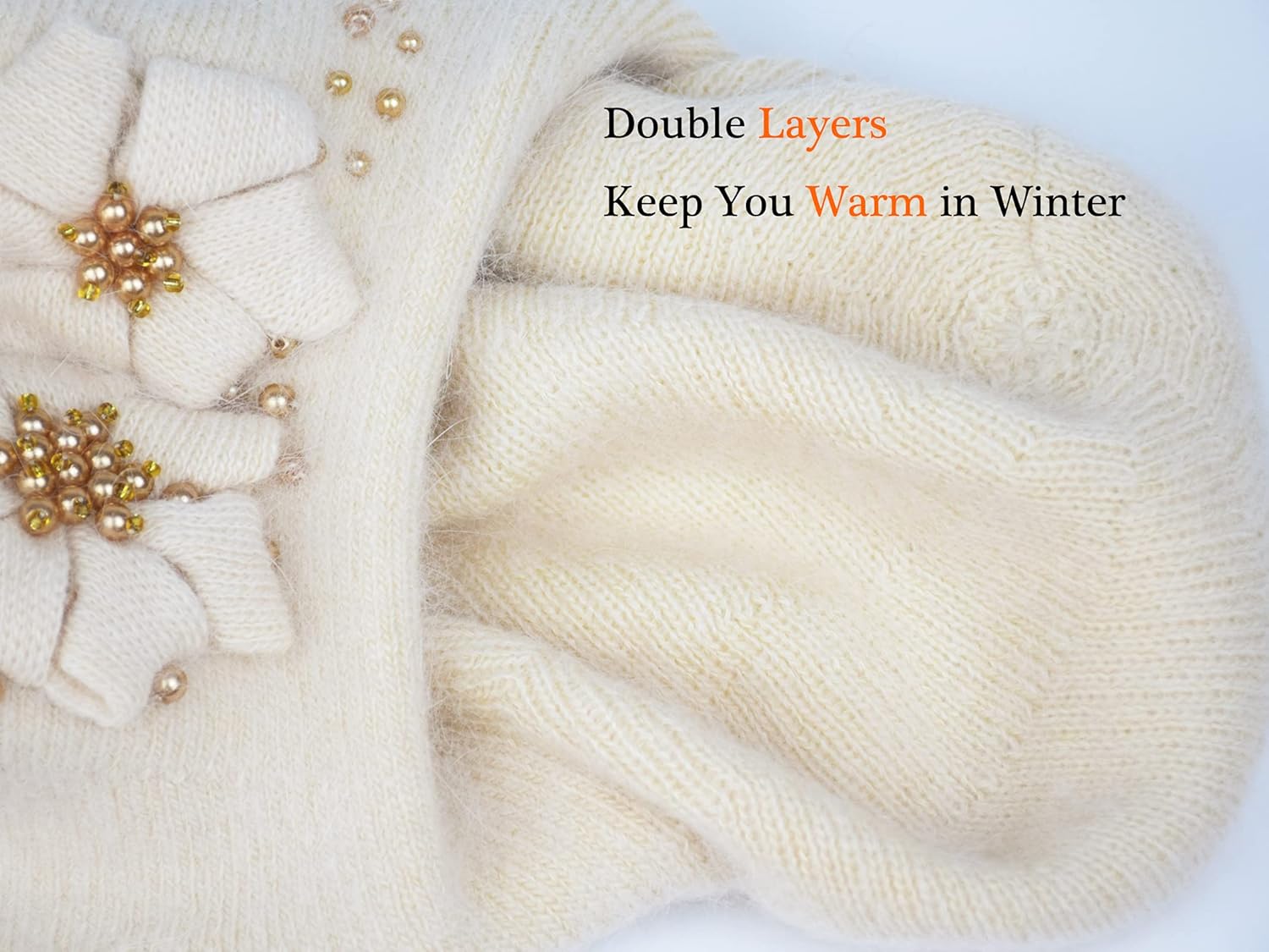 Women Winter Knit Beret Hat Rabbit Hair French Style Beret Classic Warm Casual Beanie Hat - Image 5