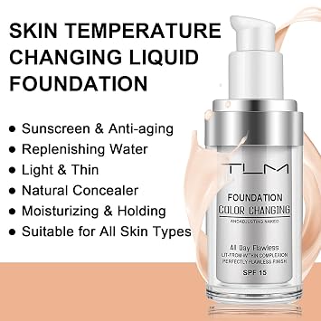 2 PACK TLM Color Changing Foundation Liquid Base,TLM Concealer Cover Cream,All Day Flawless Warm Skin Tone BB Cream Makeup Base Concealer for All Skin SPF15