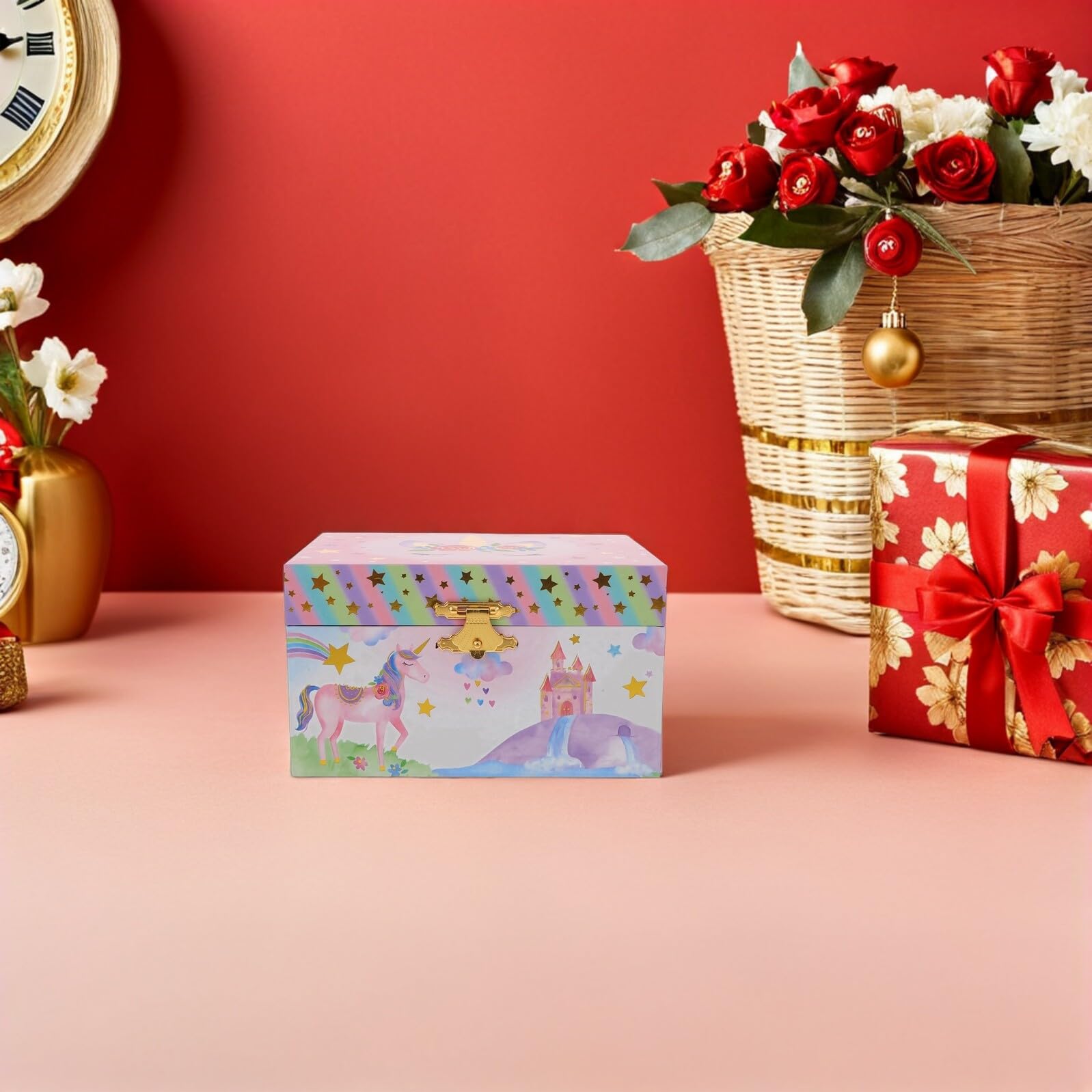 Joyero Musical Caja de Música Decorativa para Niñas con Diseño de Unicornio de Madera y Metal, Organizador Fácil de Usar Adecuado para Cumpleaños y Regalos