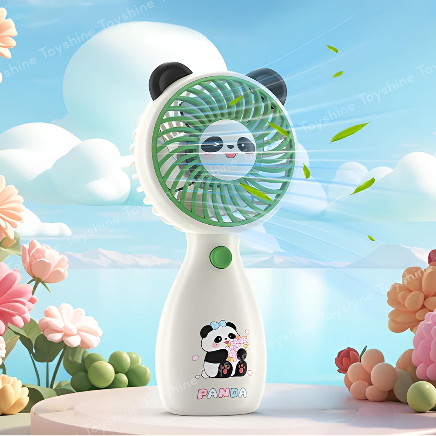 Toyshine Cute Panda Design Mini Portable Rechargeable Handheld Personal Short Handle Small Desk Fan with 3 speed Airflow For Travel/Office/Desktop Kids Girls indoor Outdoor use
