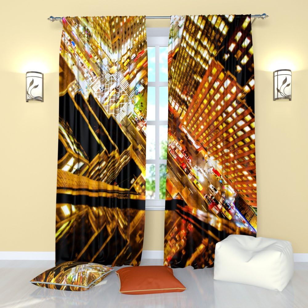 Factory4me New York City Curtains Rush Hour Window Curtain Set of 2 Panels Each W52 x L96 Total W104 x L96 inches Drapes for Living Room Bedroom Kitchen