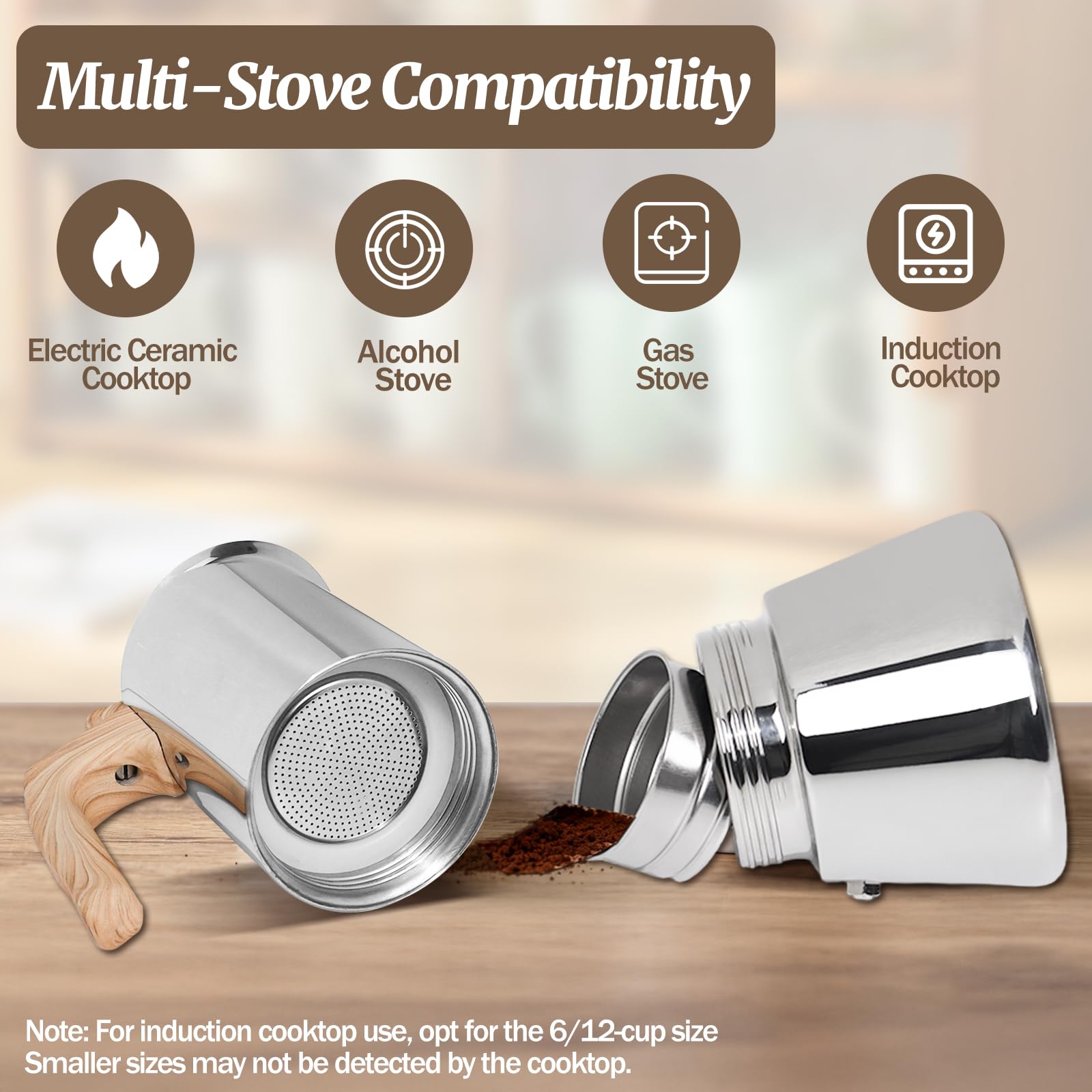 Cafetera moka de 12 taza con pared gruesa de acero inoxidable 304 | 600 ml Cafetera italiana para espresso Cafeteras de cocina Cafetera moka con filtro para cocinas de inducción