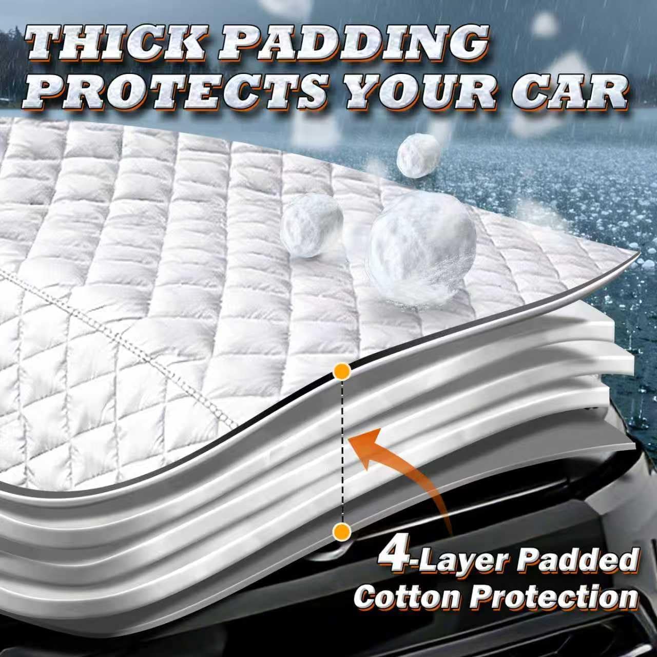 Hail Protector Car Cover for Sedan, Multi-Layer Cotton Padded Half Car Cover, Thickened Top Protection for Hail, Snow & Impact