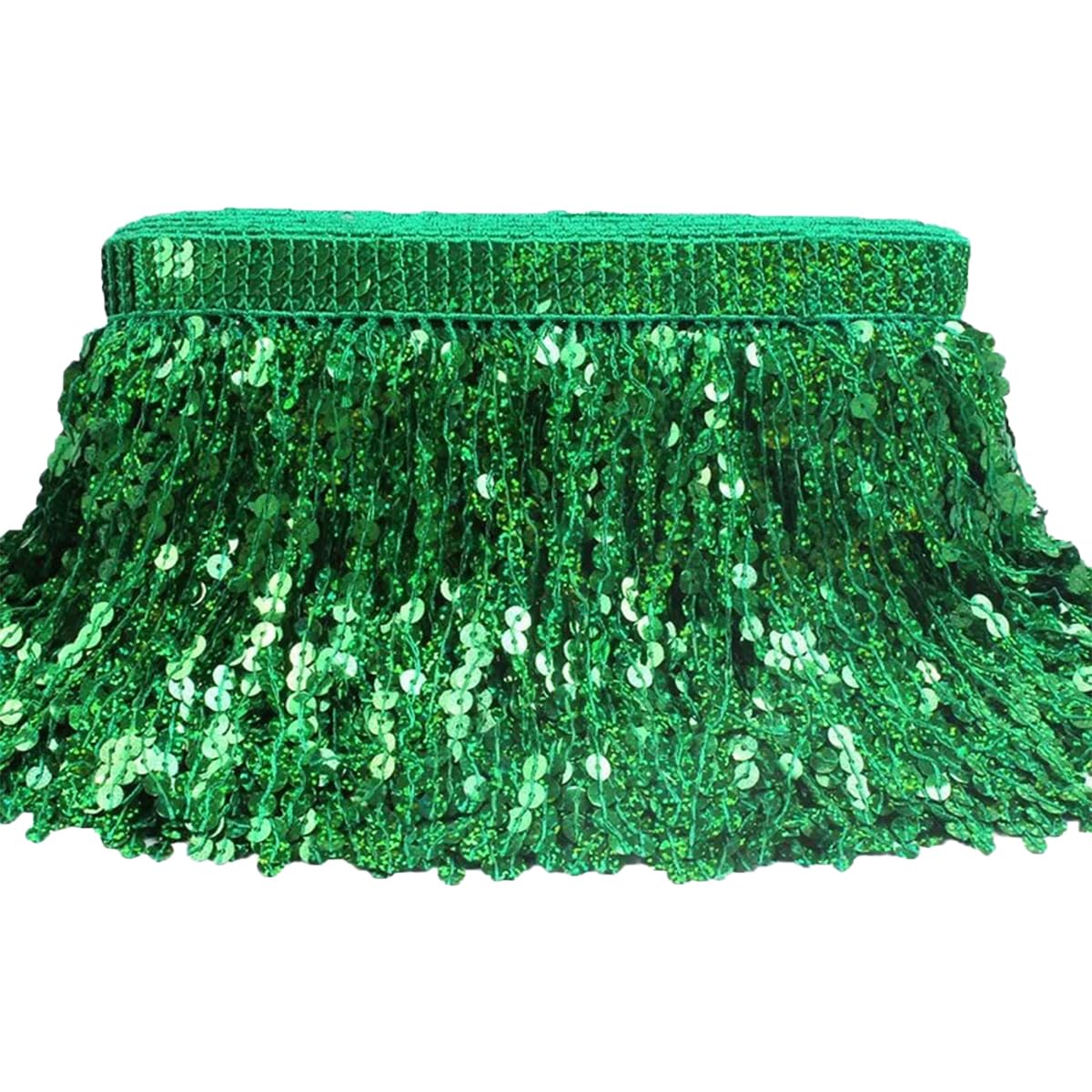 Évitez les franges qui s'effilochent avec notre ruban dentelle à coudre vert 16cm à paillettes
