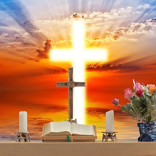 Miniatura 4 de Baocicco Fondo de vinilo de 10 x 10 pies con cruz cristiana, fondo de fotografía, luces divinas, luces santas, espíritu santo, creencia religiosa,