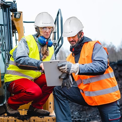 Miniatura 6 de Xuhal 12 cascos de seguridad de suspensión de 4 puntos con ventilación y almohadilla de algodón para cejas de ABS, cascos de construcción para
