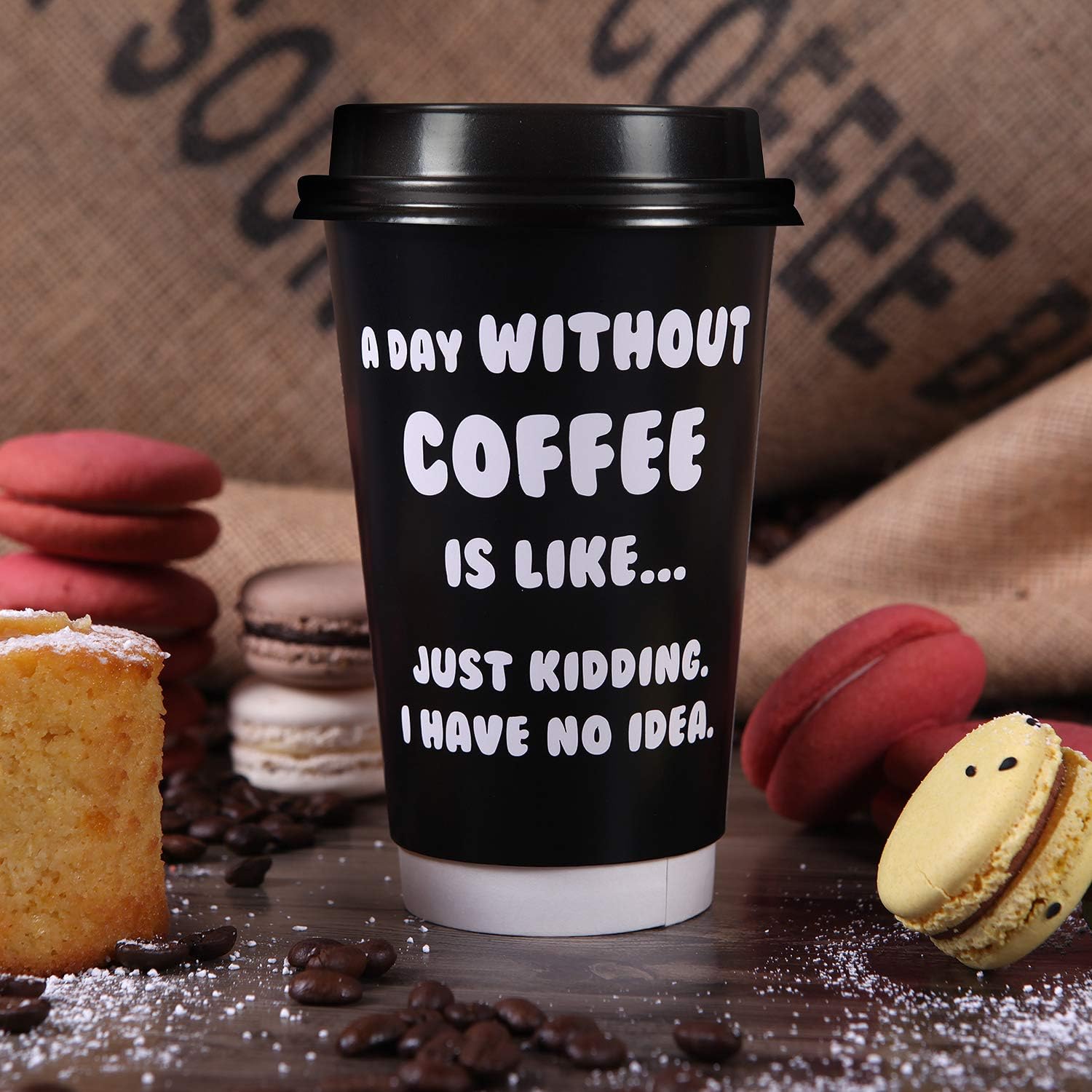 Flаѕh Dеаlѕ - 60% оƒƒ Premium 16oz Disposable Paper Coffee Cups With Lids (50ct) - 5 Fun Quotes in Each Pack - Make Your Own Coffee or Tea With These Paper Coffee Cups - Insulated Double Wall - No Need For Sleeves