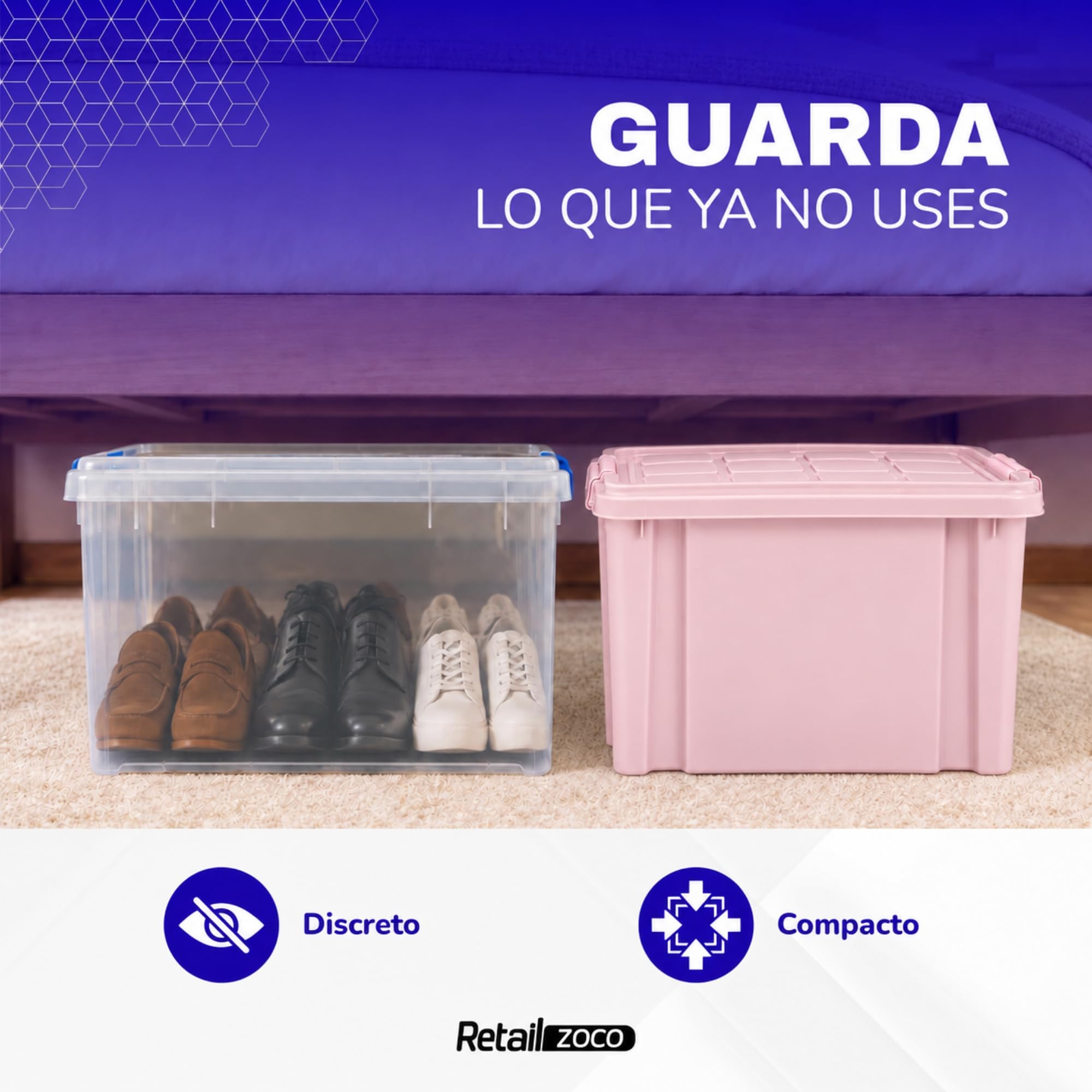 Cubo de almacenaje con tapa, Contenedor de plástico para almacenar libros, ropa, mantas, 42 x 36 x 25 cm, 25 litros de capacidad, Rosa - imagen 4