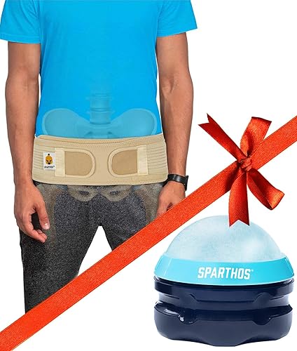 Sparthos Sacroilíaco Si Cinturón De Cadera [Talla XL/XXL - Beige] Bola De Rodillo De Masaje Frío [Azul Mezclilla, 2.756 in]