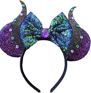 CLGIFT Maleficent Horn Inspired Ears, Purple Minnie Ears, Halloween minnie ears, Rainbow Sparkle Mouse Ears,Classic Red Sequin Minnie Ears (Maleficent)
