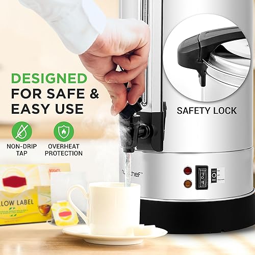 Miniatura 4 de NutriChef Caldera de agua y dispensador de agua caliente, dispensador eléctrico de bebidas de 8 litros con tapa de bloqueo de seguridad, grifo