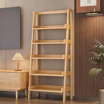 Bookcases,Corner Bookshelves,Wood Bookshelf,Open Shelf Bookcase,Modern Vertical Corner Bookshelf,Solid Wood Floor Bookshelves,for Bedroom LivingroomYellow,26.0 * 14.2 * 64.2in