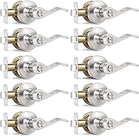 10 Pack Brushed Nickel Privacy Door Levers, Wave Style Reversible Keyless Handles for Bedroom Bathroom Doors