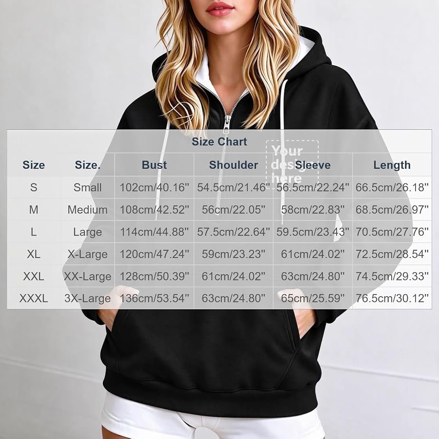 Personalised Hoodie Women UK Pullover Custom Sweatshirt Front & Back | Customisable Hoodie, Half Zip, Customised Sweatshirts with Photo Text, Printed Streetwear, Printing Hoodies Black M, image 4