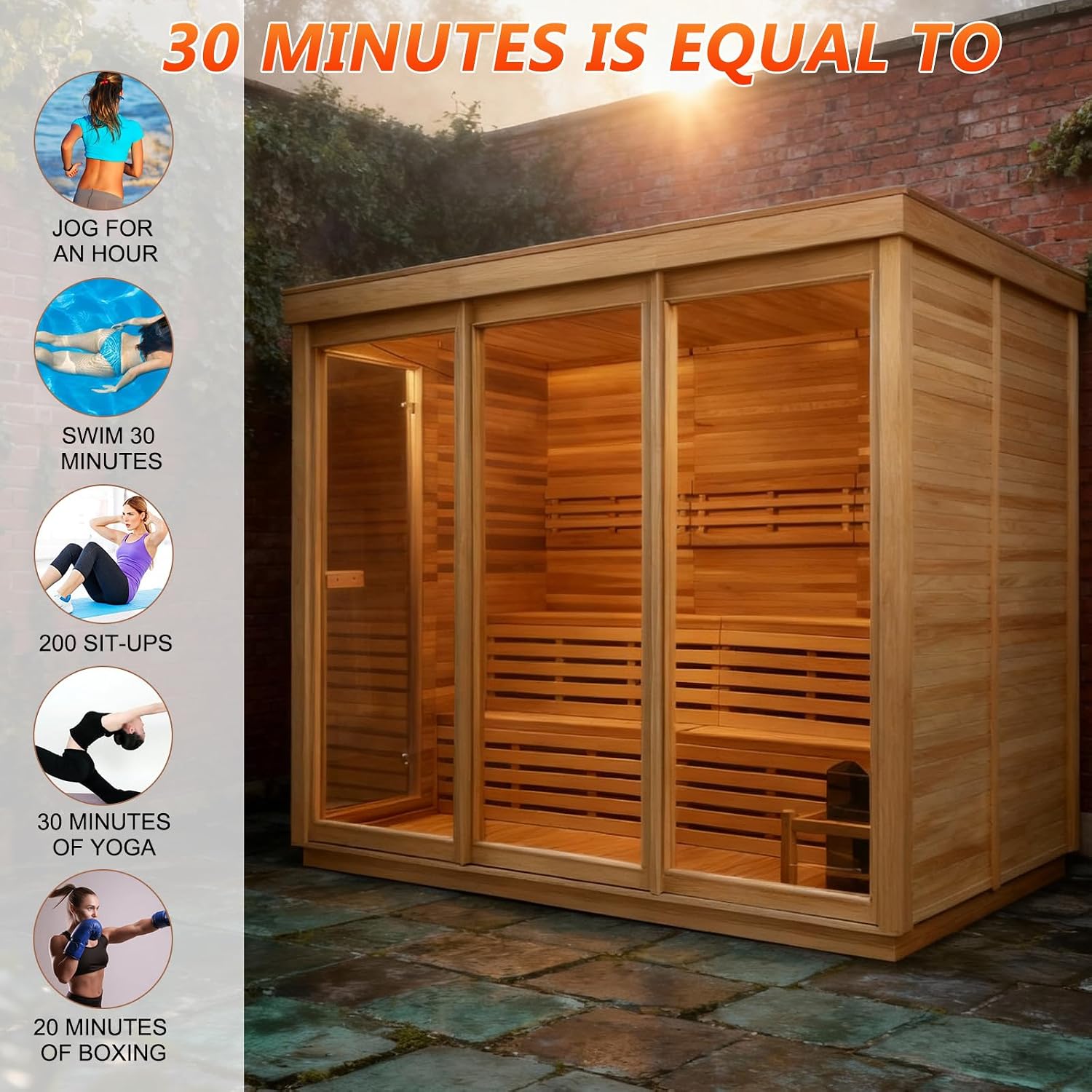Outdoor 4-8 Person Steam Sauna, Canadian Hemlock Saunas Room for Home, 9KW Sauna Heater 220V/195℉, Traditional Bckyard Saunas Spa with Rocks, Towel Rack (106.3L*62.9W*86.6H)