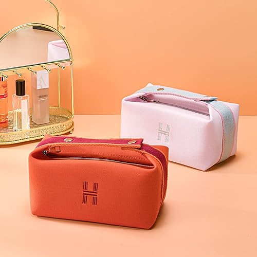 Miniatura 6 de Sluxa Bolsa de maquillaje de moda para mujer, bolsa de viaje de lona naranja y roja, organizador de cosméticos colgante para mujeres (actualización