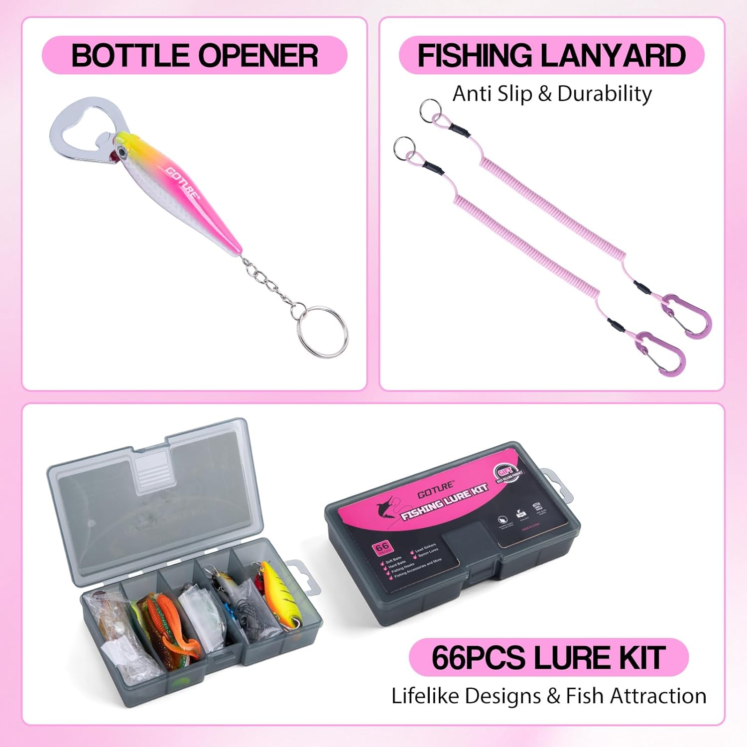Goture Pink Fishing Rod and Reel Combo - ML Action Spinning Reel Pole with Pink Bag - Telescopic Rod Kit for Starter Travel Saltwater Freshwater, Gift for Woman