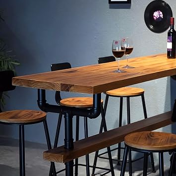 Industrial Long Bar Table,Counter Height Kitchen Dining Table,Solid Wood Bar Height Pub Table,Rectangular Sofa Console Table Rustic Bar Top Table with Metal Legs,No Stool(47.2, Brown)