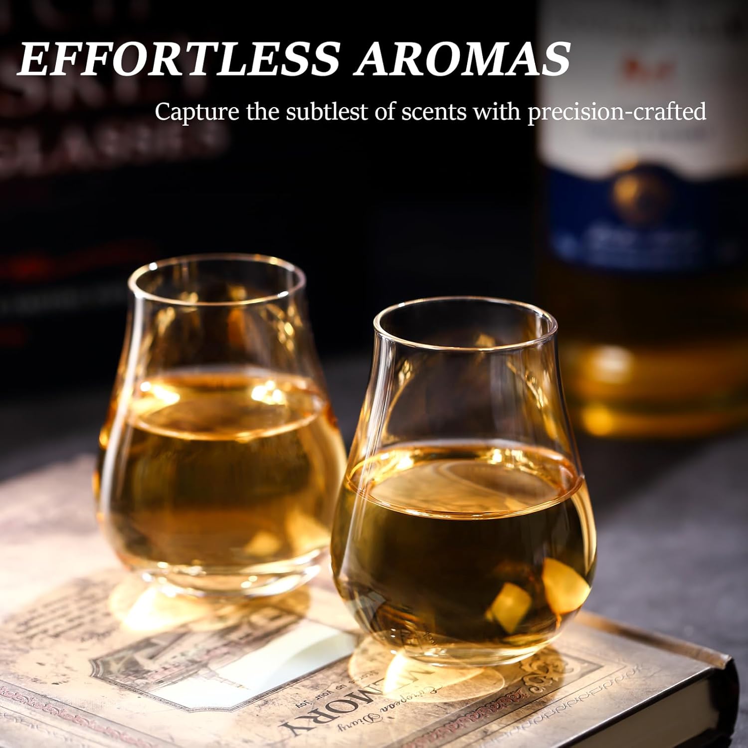 Whiskey, Scotch, Bourbon Tasting Glasses - Set of 6 - Professional 4.5 oz Stemless Tulip Shaped Tasting and Nosing Copitas - Small Crystal Snifters Glasses Gifts