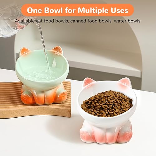 Miniatura 6 de Cuencos elevados para gatos, cuencos elevados para gatos de interior, cuencos inclinados de comida para gatos aptos para bigotes, lindo cuenco de