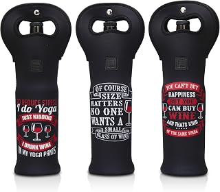 Made Easy Kit Insulated Wine Tote - Neoprene Carrier Bag with Magnetic Handle Clasp - Bottle Protective Travel Bag - Perfect for Gifting or Travel - Set of 3 (Funny Wine Lines Black)