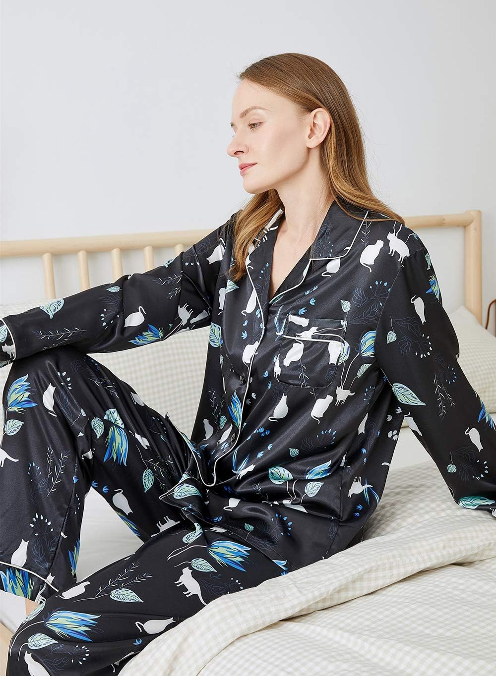 Escalier Womens 5pcs Silk Satin Pajama Set Cami Pjs Sleepwear Button Down Pj Sets Loungewear - Image 6