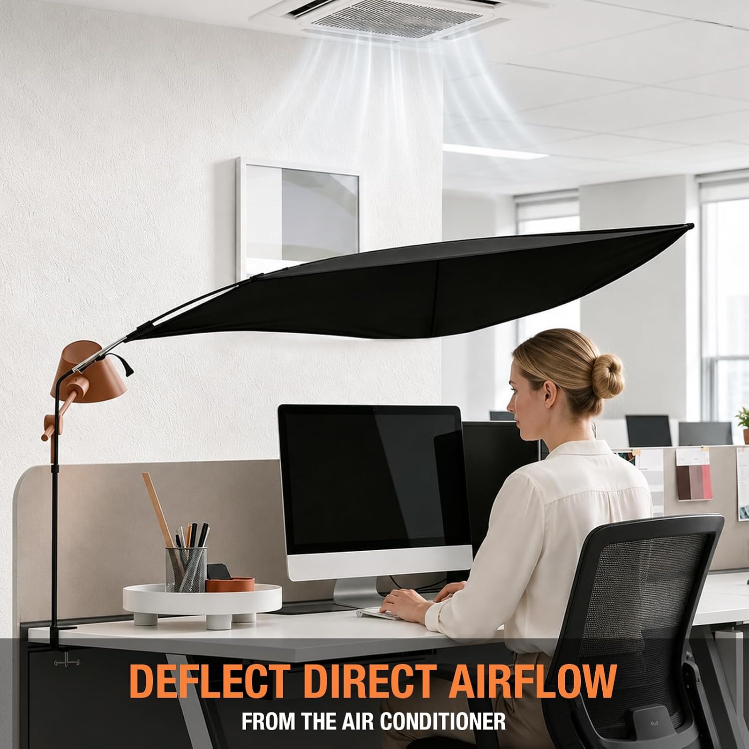 Office Cubicle Desk Shade Set, Portable Light Shield Canopy | Fabric canopy, large and small set, blocks sun glare and AC draft, for office desks workstations, portable privacy shade