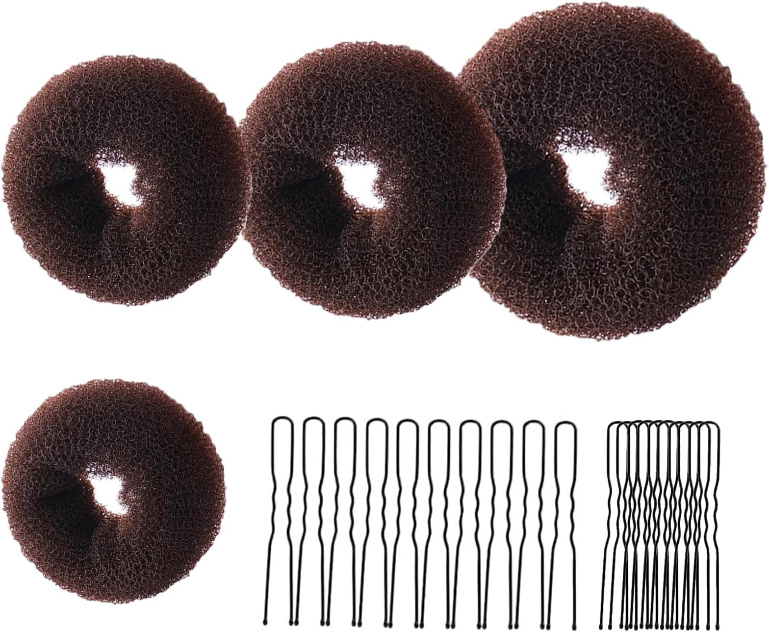 4 Pcs Ring Style Donut Bun Shaper with 20 Hair Pins,Hair Donut Brown Hair Donuts,Hair Donut Bun Maker Set,Hair Bun Donut for Girls Kids Women DIY Chignon Hair Styles Dancer Ballerina(Brown)
