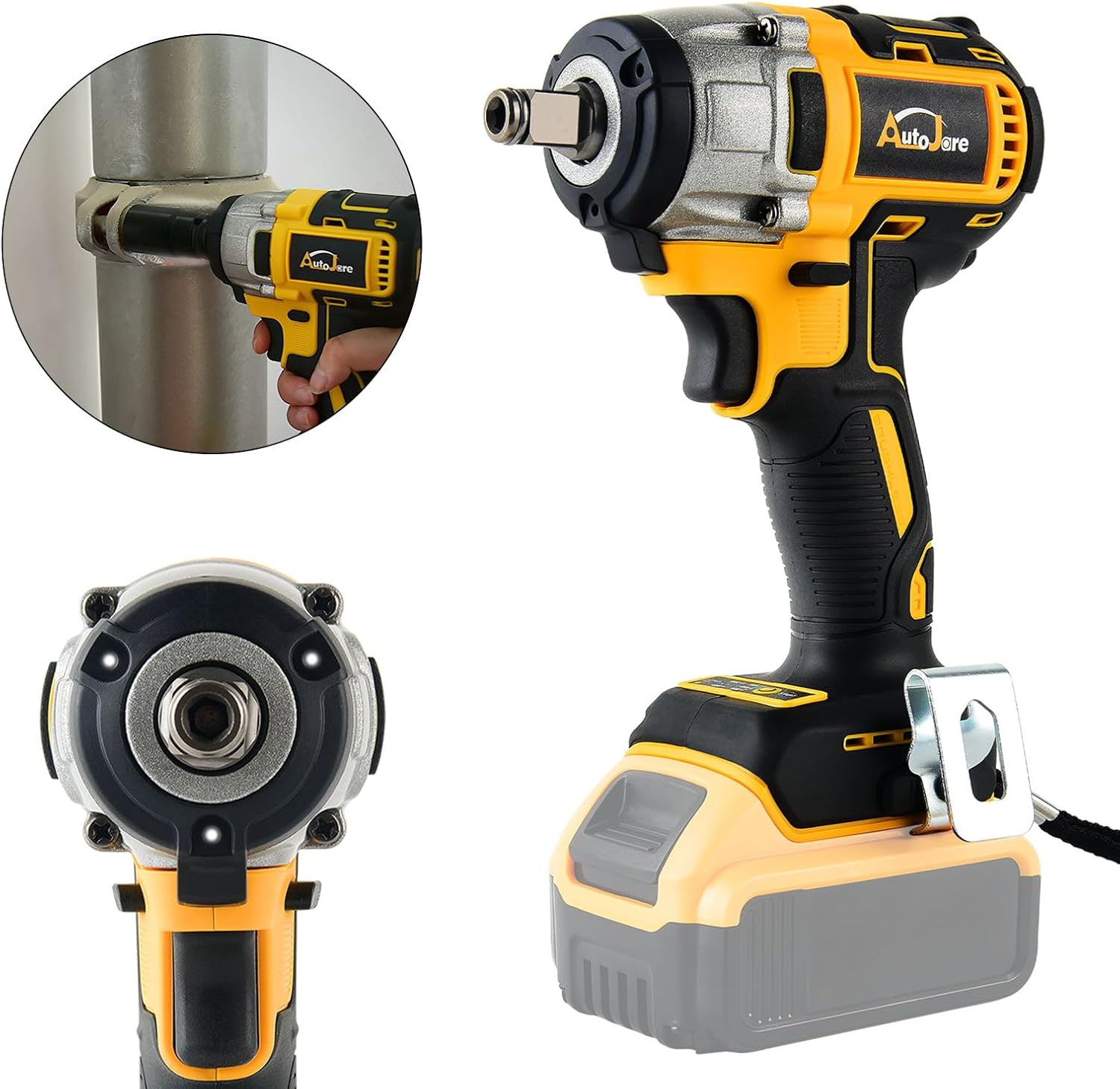 AUTOJARE Cordless Impact Wrench for Dewalt 20V Battery 1/2 inch 330 Ft