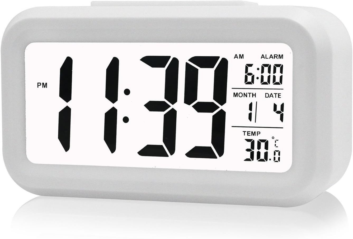Ecomac Digital Alarm Clock With Large LED Display, Snooze, Date display, Temperature and Smart light