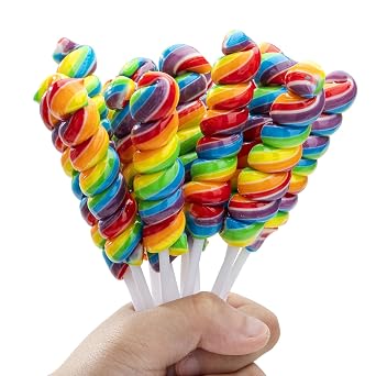 Rainbow Twisty Lollipops - Individually Wrapped Bulk Lollipops For Kids Birthday Party - Twist Suckers Candy For Party Favors - Tropiacal Flavors - 32 Packs