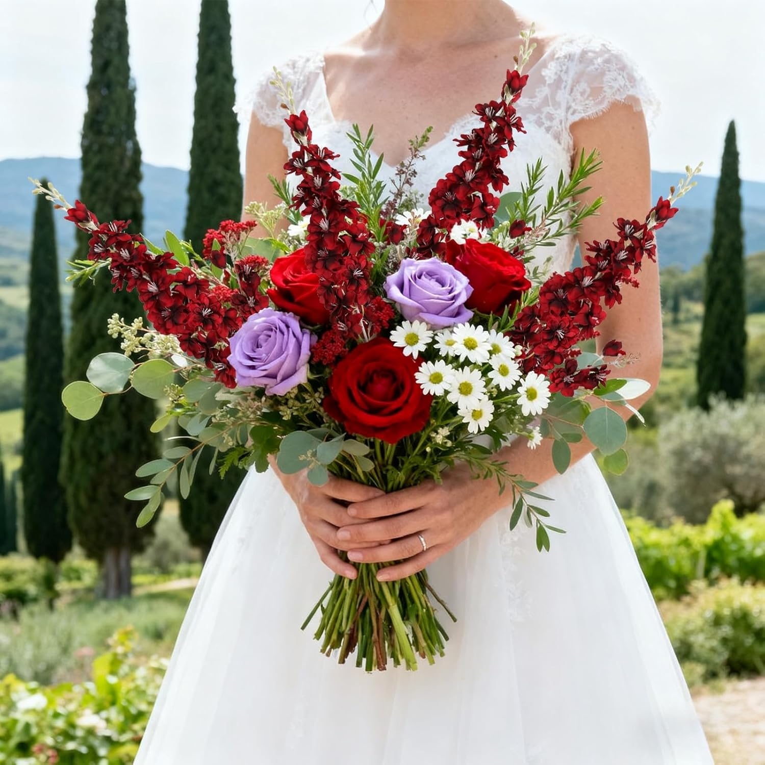 IPOPU Delphinium Flowers Artificial Flowers 6 pcs Burgundy Silk Flowers 33.5 in Long Stem Artificial Delphinium Stem Branch, Fake Flowers Bulk for Home Garden Wedding Arrangement Decoration(Burgundy) - Image 4