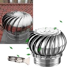 12in Roof Vent Cap,304 Stainless Steel Rotating Wind Turbine Ventilator with Clamps 12in/300mm