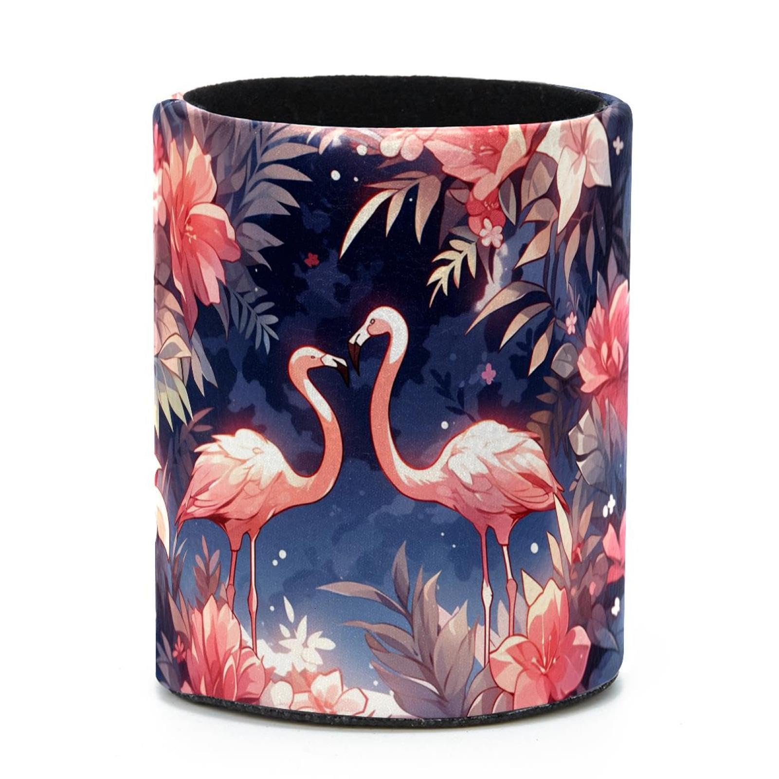 VAPOKF Round Pencil Holders for Desk, Tropical Jungle Flamingo Pen Holders Pen Pot Makeup Brushes Storage Desktop Stationery Supplies Organiser for Home Office