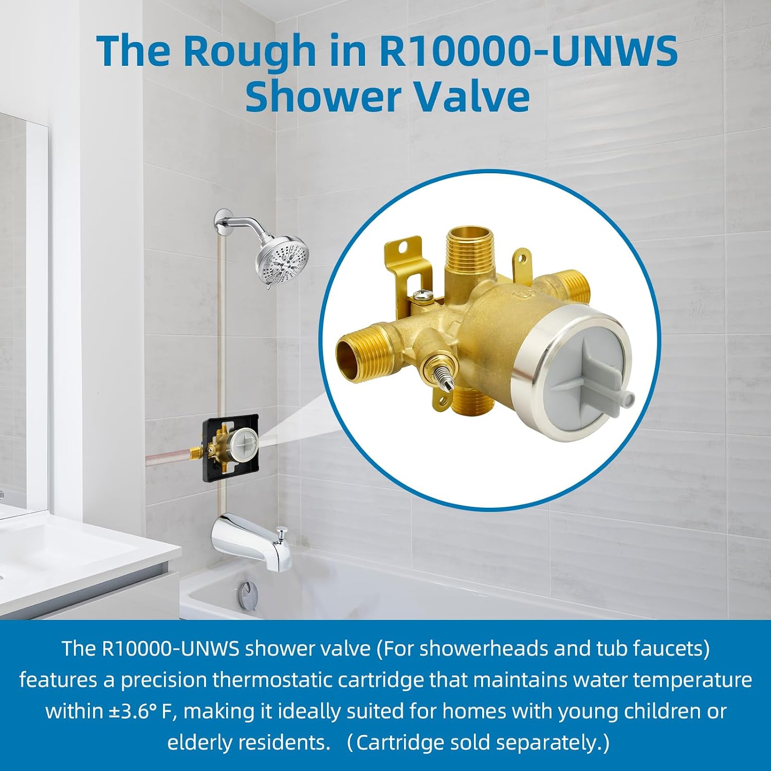 R10000-UNWS Shower Valve Replacement for Delta MultiChoice Universal Valve, 4-Port 1/2 Inch Universal Connection with Screwdriver Stops, Brass Construction