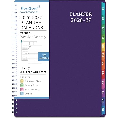 Planner 2026-2027 - Academic Planner from July 2026 - June 2027, 8" x 10", Calendar Planner 2026-2027, Appointment Book Weekly and Monthly Spiral Bound, Flexible Cover, To-Do List, 12 Monthly Tabs