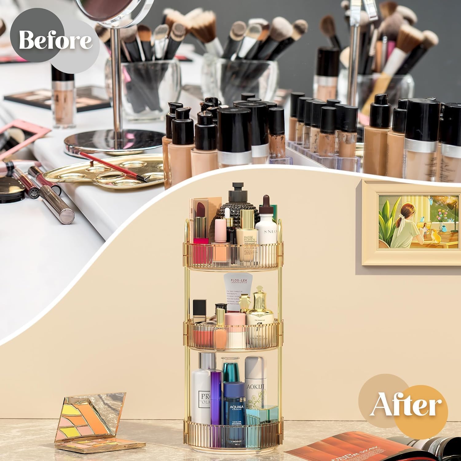 Organiseur De Maquillage Rotatif à 360° Pour Coiffeuse, Rangement De