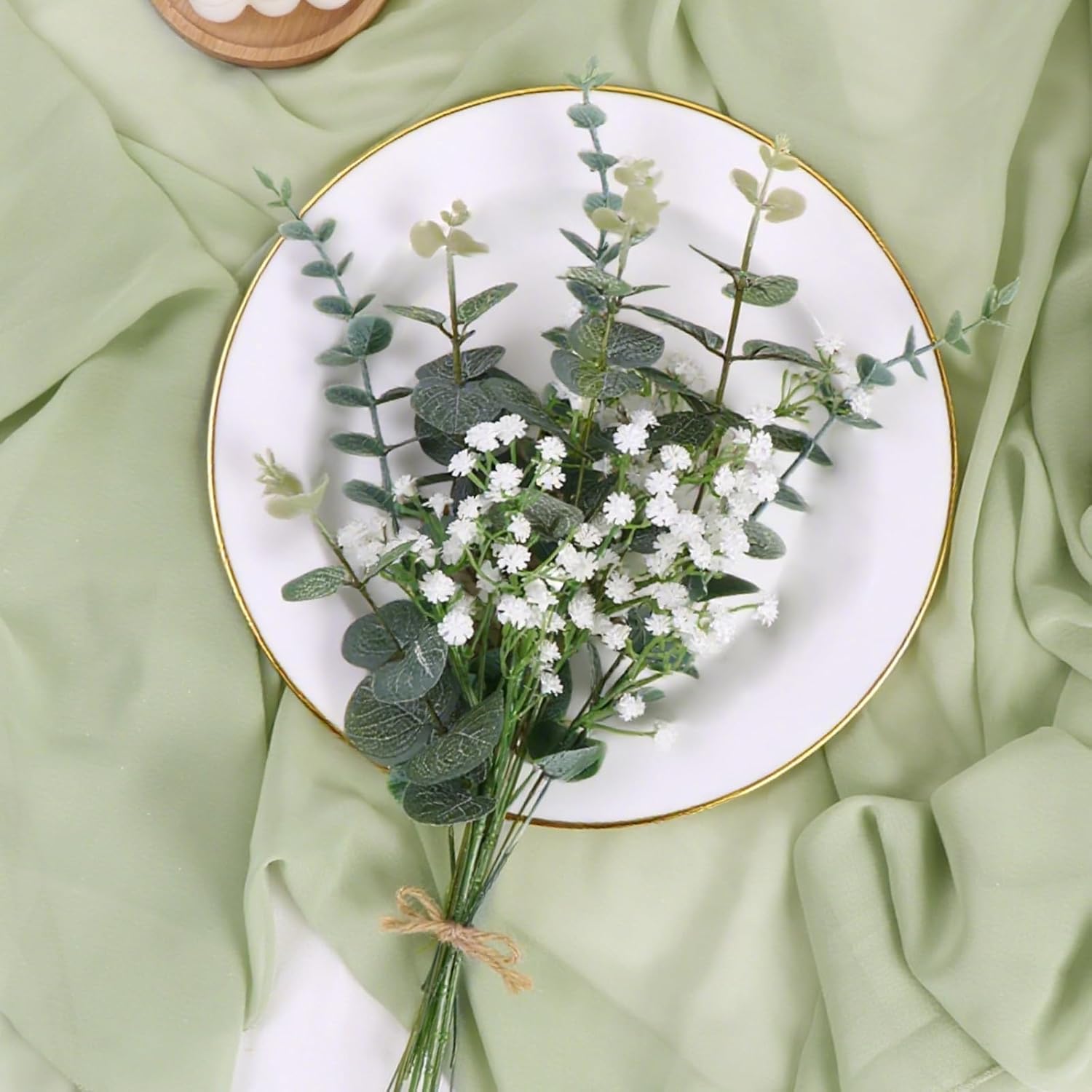 Alynsehom 100PCS Artificial Eucalyptus Stems with Fake Baby's Breath Flowers Bulk, 3 Kinds Mixed Faux Silver Dollar Eucalyptus Leaves Greenery Stems for Wedding DIY Bouquets Floral Wreath Home Decor