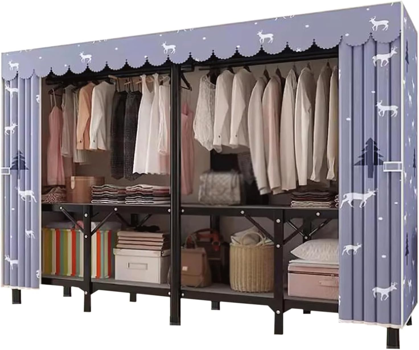 Portable Closet Portable Closet Iron Alloy Clothes Closet with Cloth Cover Closets for Bedroom Wardrobe Closet Large Capacity Storage Closet Spacious