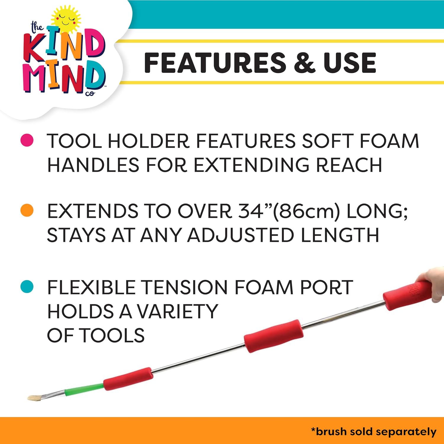 Extending Tool Holder - The Kind Mind Company™ Adaptive Art Tools, Accessibility Aid for Kids & Adults, Reach Extender, Mobility Aid for Painting, Drawing, Crafts - 1pc