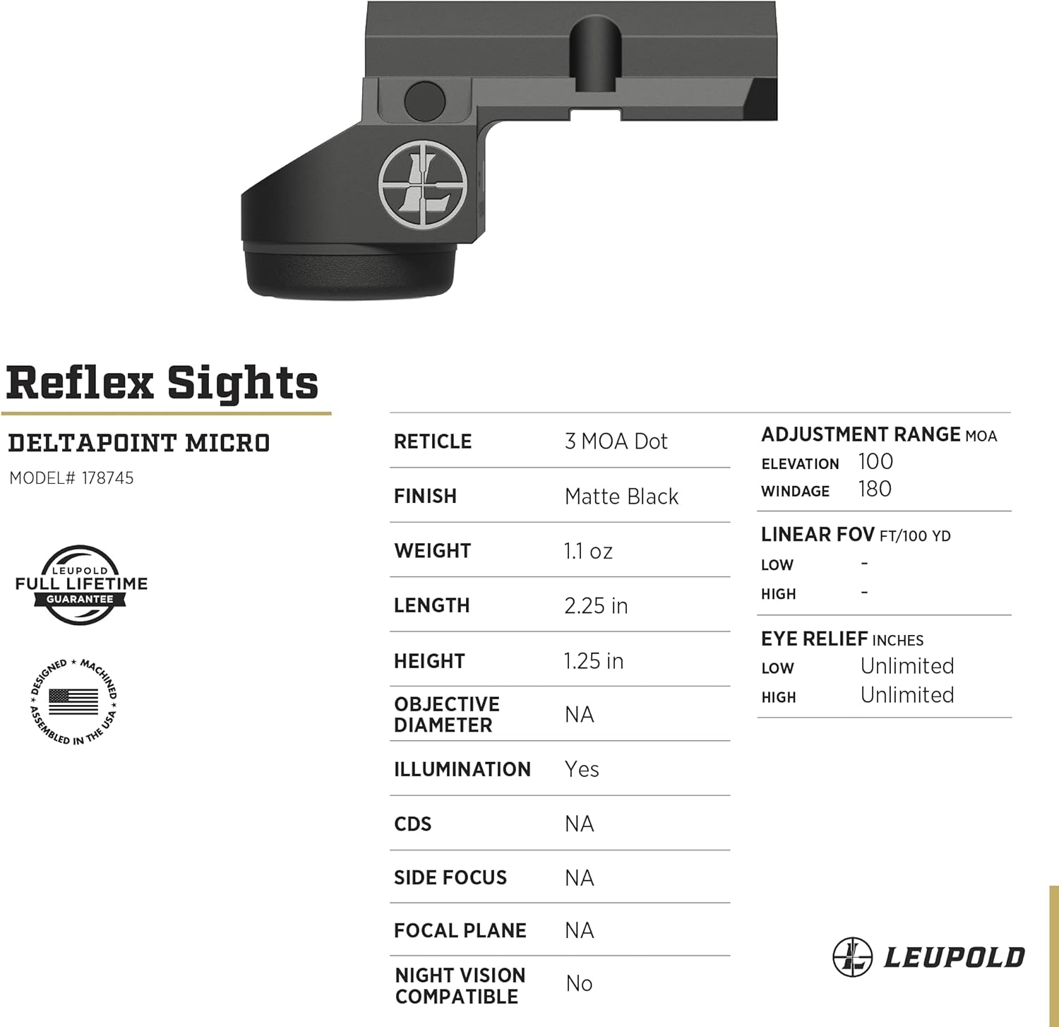 Leupold DeltaPoint Micro Pistol Sight, Low Profile 3 MOA Red Dot Handgun Optic