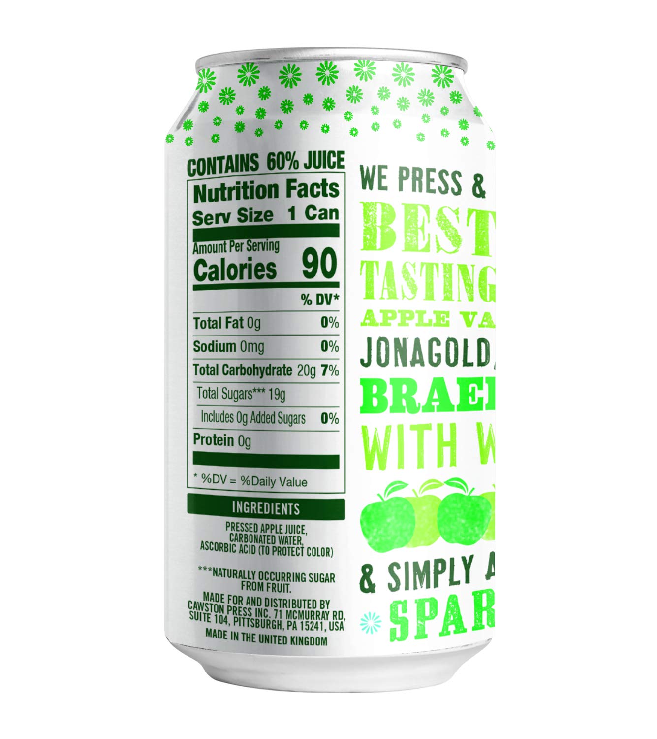 Cawston Press Sparkling Cloudy Apple Juice, 11.15 Ounce Cans (Pack of 24)