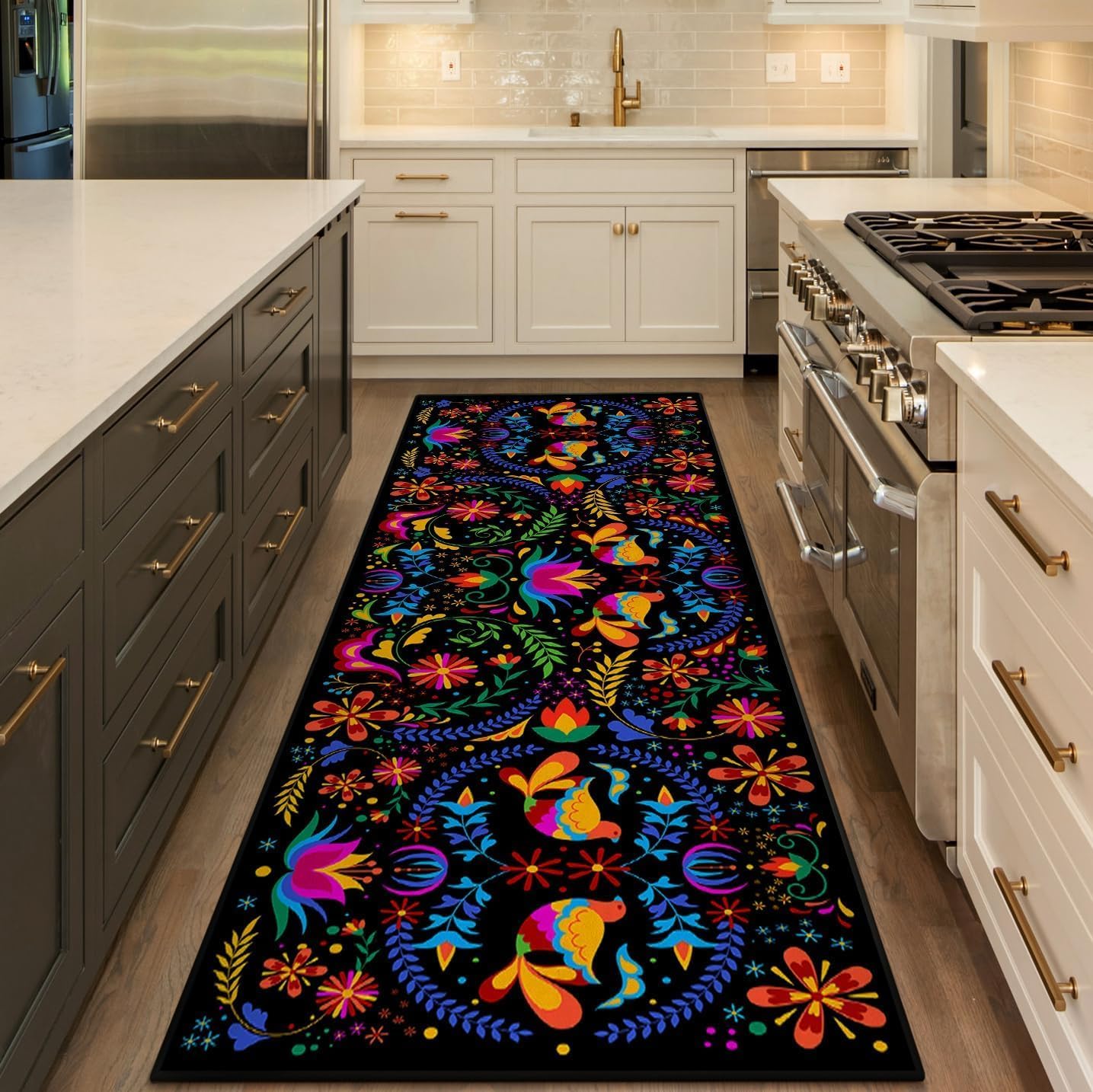 Orange Teal Kitchen Runner Rug 2'x6' Turquoise Orange Marble Non Slip Washable Decorative Rug Runner Carpet for Hallways Bedroom Bathroom Laundry