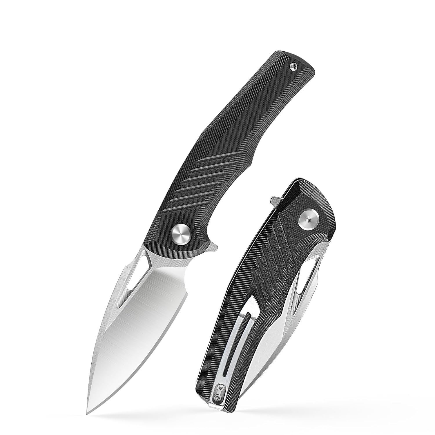 ioko Folding Pocket Knife with D2 Steel Blade, Aviation-Grade G10 Handle, Satin Grind Finish, Ceramic Bearings, for Camping and Daily Use (black)