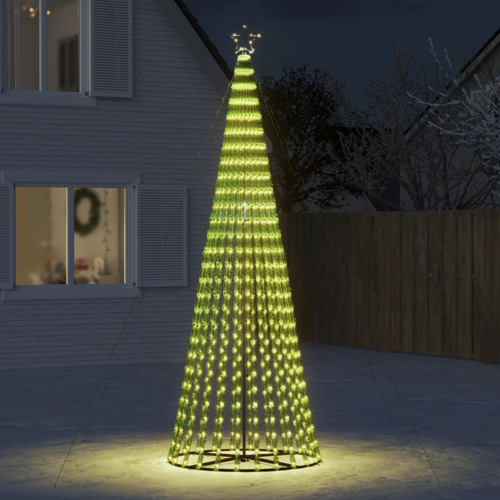 IKAYAA Albero di Natale Luminoso da Esterno 8 Giochi di Luce Struttura in Metallo Puntale a Stella Decorazioni Natalizie Interno Esterno -Bianco caldo-300 cm