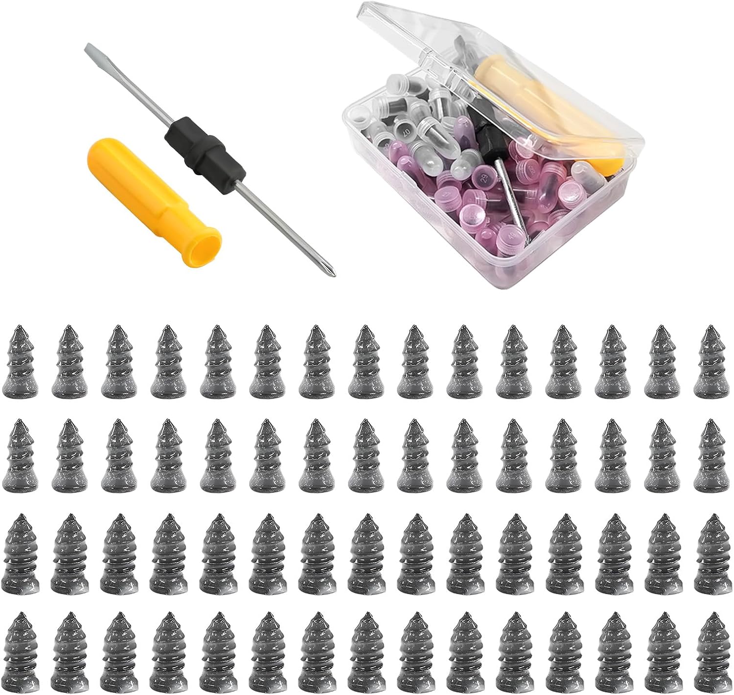 60 PCS Tyre Repair Kit, Spiral Rubber Nail Car Wheel Puncture Repair Screws with Screwdriver, Self-Service Tires Puncture Fast Repairs Tool for Car Motorcycle Truck Tractor