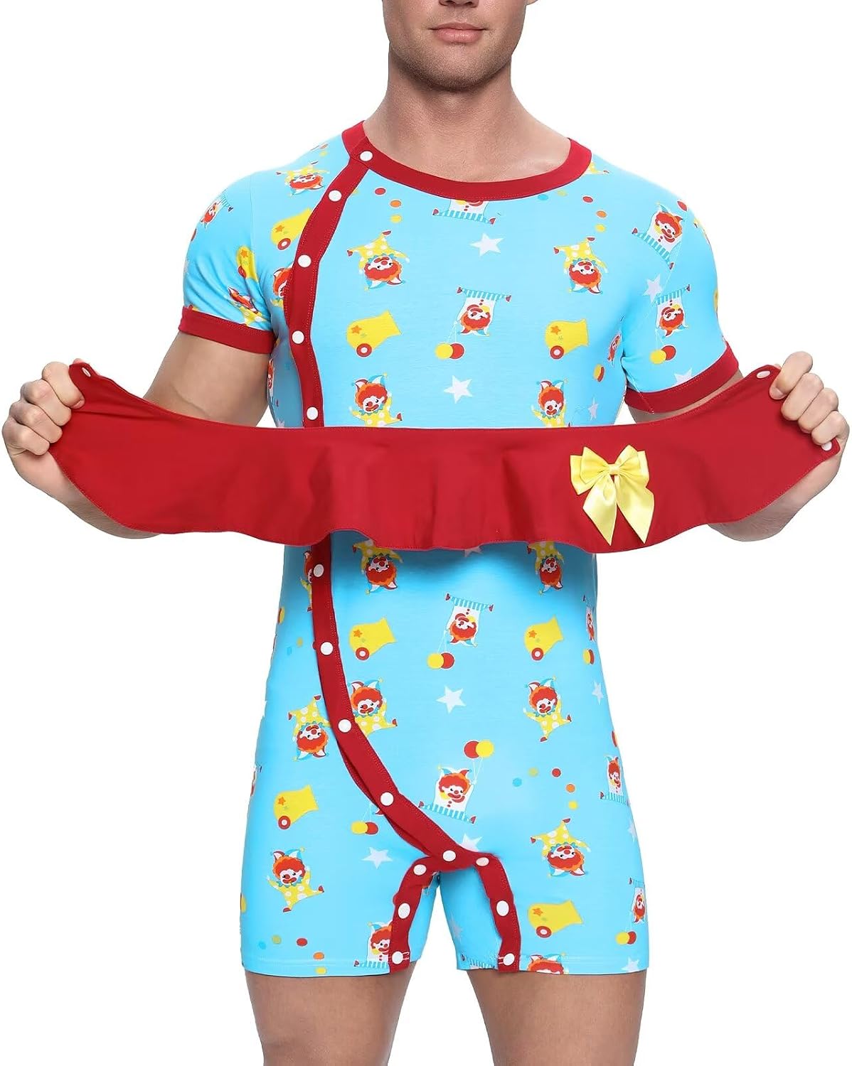 Landofgenie Onesie for Men Cotton Clown Print Bodysuit Short Sleeve One Piece Romper Pajama for Cosplay Lounge